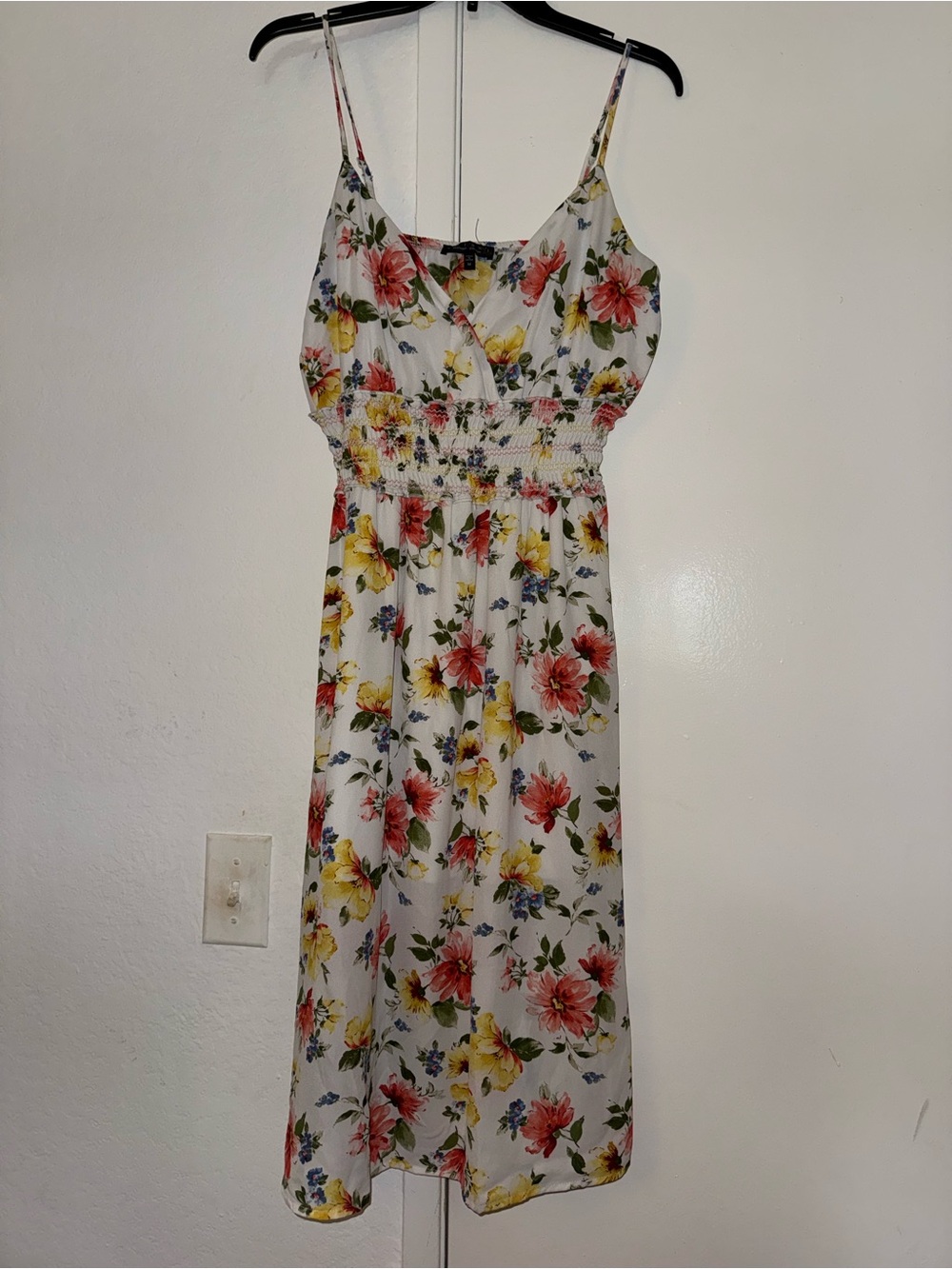 Trixxi White Midi Dress with Pink & Yellow Floral Print